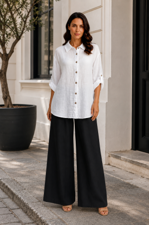Pantaloni negri largi cu elastic în talie [4]