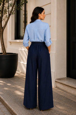 Pantaloni albastri largi cu elastic în talie [2]