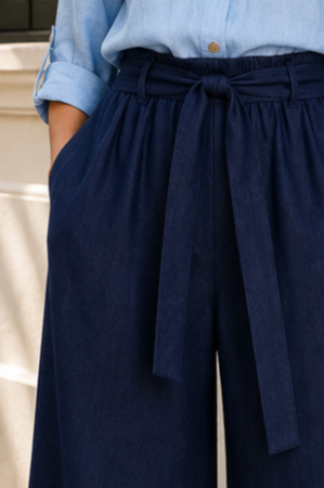 Pantaloni albastri largi cu elastic în talie [3]