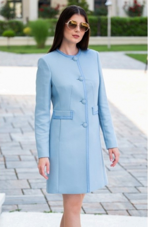 PALTOANE, GECI ȘI VESTE - Pardesiu Miranda bleu din lână accesorizat cu dantelă