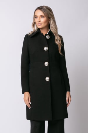 VEZI TOATE NOUTĂȚILE - Palton SENTIERRI negru din lână cu nasturi animal print