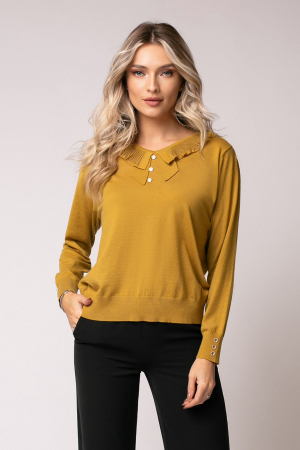 TOATE PRODUSELE - Pulover Deea muștar cu guler și nasturi decorativi
