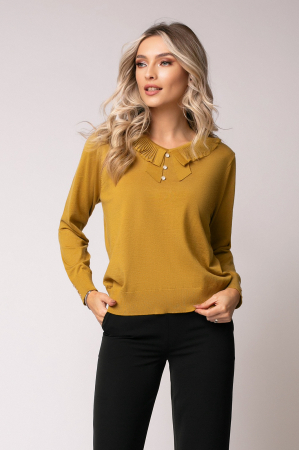 Pulover Deea muștar cu guler și nasturi decorativi [5]