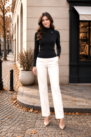 Pulover tip maletă negru din tricot fin cu lână [4]