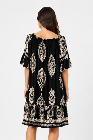 Rochie de vară neagră cu imprimeu bej [2]