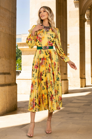 Rochie Amalfi galbenă accesorizată cu pietricele [2]