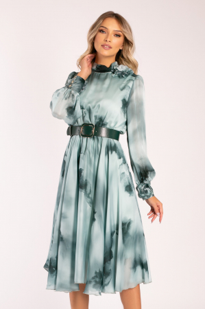 Rochie Brina verde mentă din mătase accesorizată cu flori 3D [3]