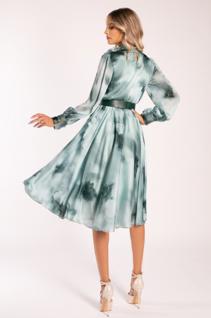 Rochie Brina verde mentă din mătase accesorizată cu flori 3D [5]