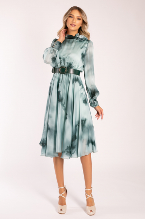 Rochie Brina verde mentă din mătase accesorizată cu flori 3D [1]