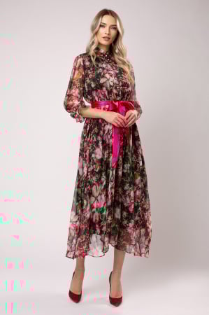 ROCHII DE SEARĂ - Rochie Anabel roz din mătase cu imprimeu floral
