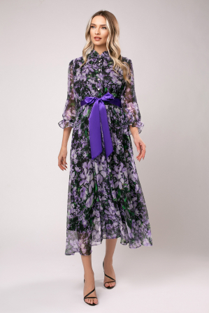 ROCHII DE SEARĂ - Rochie Anabel lila din mătase cu imprimeu floral
