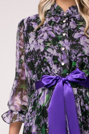 Rochie Anabel lila din mătase cu imprimeu floral [3]