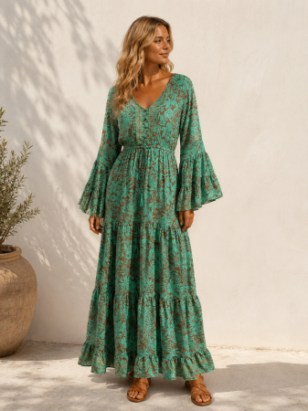 ROCHII MARIMI MARI XXL - Rochie Anais Boho style lungă din mătase