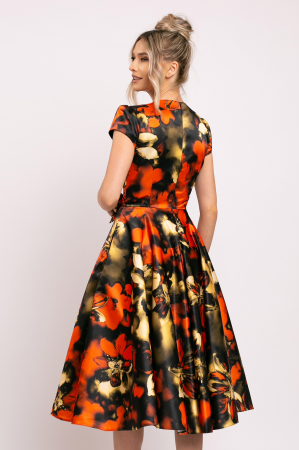 Rochie Ania portocalie din tafta cu imprimeu floral [3]