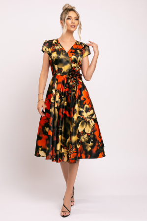 Rochie Ania portocalie din tafta cu imprimeu floral [1]