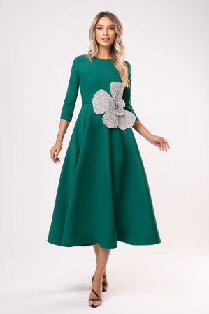 ROCHII ELEGANTE - Rochie Arisa verde cu accesoriu tip floare