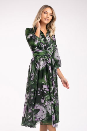 Rochie Armina verde din mătase cu imprimeu floral [4]
