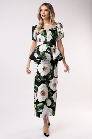 ROCHII DE SEARĂ - Rochie Berna verde cu imprimeu floral