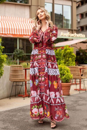 ROCHII BOHO STYLE - Rochie Berta lungă Boho style cu imprimeu floral