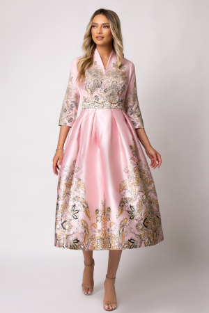 Rochie Bety roz din tafta tip chimono [4]
