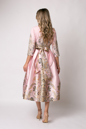 Rochie Bety roz din tafta tip chimono [3]