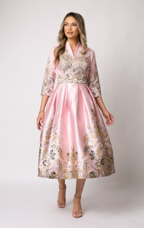 Rochie Bety roz din tafta tip chimono [1]