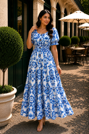 Rochie lungă albastră de vară imprimată [2]