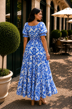 Rochie lungă albastră de vară imprimată [1]