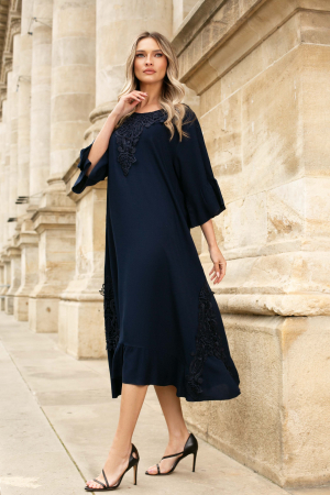 ROCHII BOHO STYLE - Rochie bleumarin mărime mare accesorizată cu dantelă
