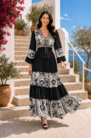 Rochie boho negră din vâscoză cu broderie pe bust [1]