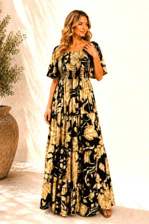 ROCHII MARIMI MARI XXL - Rochie Boho style lungă din mătase cu bust elastic