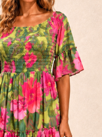 Rochie Boho style lungă din mătase cu bust elastic [2]