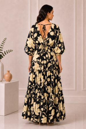 Rochie Boho style lungă din mătase cu decolteu în V [2]