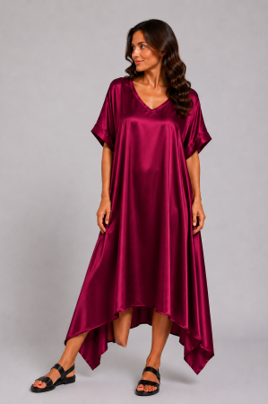 ROCHII ELEGANTE - Rochie bordo din vâscoză cu aspect ușor lucios