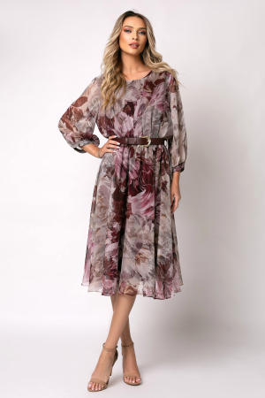 Rochie burgund mărime mare cu imprimeu floral [4]