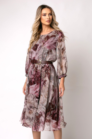 Rochie burgund mărime mare cu imprimeu floral [5]