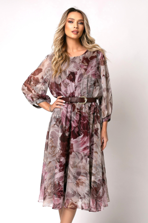 ROCHII - Rochie burgund mărime mare cu imprimeu floral