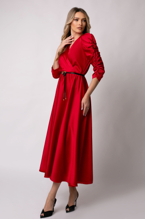 ROCHII DE BOTEZ - Rochie Carolina rosie cu mâneci crețe