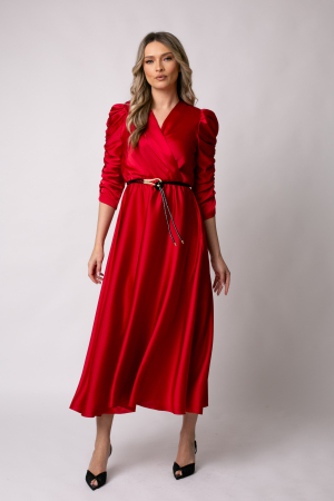 ROCHII DE OCAZIE - Rochie Carolina rosie cu mâneci crețe