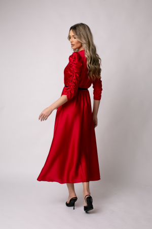 Rochie Carolina rosie cu mâneci crețe [2]