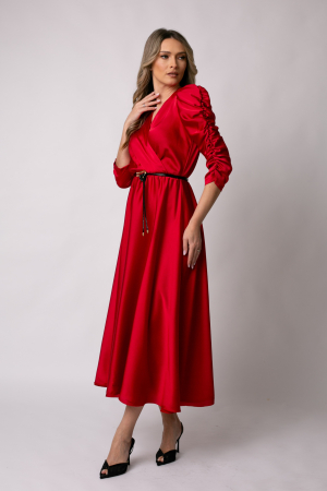 Rochie Carolina rosie cu mâneci crețe [1]