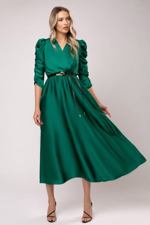 ROCHII DE SEARĂ - Rochie Carolina verde smarald cu mâneci crețe