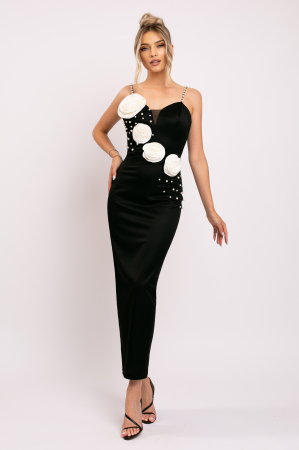 ROCHII ELEGANTE - Rochie Clara elegantă, lungă neagră cu trandafiri și perle