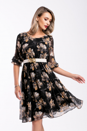 ROCHII DE OCAZIE - Rochie Cora neagră elegantă cu imprimeu floral