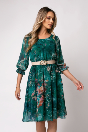 ROCHII DE OCAZIE - Rochie Cora verde elegantă cu imprimeu floral