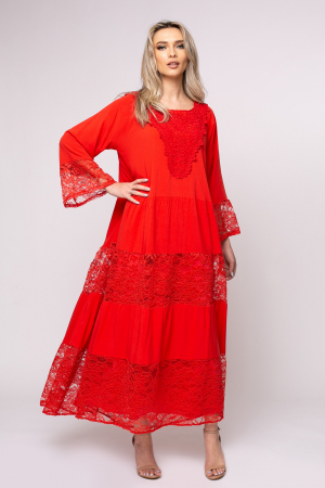 Rochie Samanta corai  lungă cu dantelă [1]