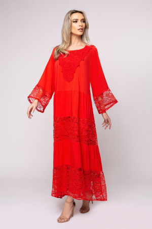 ROCHII BOHO STYLE - Rochie Samanta corai  lungă cu dantelă
