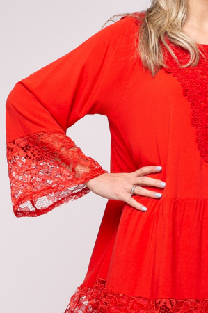 Rochie Samanta corai  lungă cu dantelă [2]