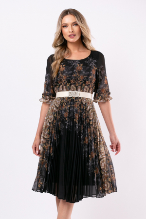 ROCHII DE ZI - Rochie cu imprimeu floral și pliuri pe fustă