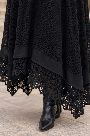 Rochie damă neagră stil boho, croșetată din bumbac și vâscoză [5]